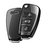 OATSBASF Autoschlüssel Hülle Geeignet für Audi,Schlüsselhülle Cover für A1 A3 A4 A6 Q3 Q5 Q7 S3 R8 TT Seat 3-Tasten Schlüsselbox (Schwarz)