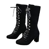 Djiess Damen Casual Mid Calf Stiefel Herbst Winter Weibliche Noble Arbeitsschuhe Mid Heel Blockabsatz Lace-Up Lange S