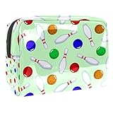 TIZORAX farbige Bowling-Kugeln und -nadeln, Kosmetiktasche, PVC, Make-up-Tasche, Reise-Toilettenartikel, praktischer Beutel, Organizer für F