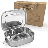 Edelstahl Brotdose | Auslaufsichere Bento-Box für Erwachsene und Kinder | Lunch-Box aus Metall mit entfernbaren Trennwänden | Umweltfreundlich und BPA-frei | Brotzeit-Dose mit Deckel | 800 ML