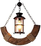 Chents Kronleuchter Vintage Pendelleuchte E27 Industrie Kronleuchter Retro Holz Hängende Beleuchtung Schwarz Eisen Und Glas Lampenschirm Höhenverstellbarer Loft Kronleuchter Innendeckenlampe Für E