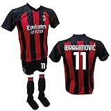 DND Di D'Andolfo Ciro Fußballtrikot Zlatan Ibrahimovic Milan, Shorts mit Nummer 11, bedruckt und zugelassene Stutzen 2020-2021, Größen für Kinder und Erwachsene, rot, 12 J