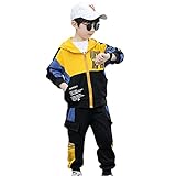 L PATTERN Jungen Jogginganzug Sportanzug Trainingsanzug Kinder Bekleidungsset Sweatjacke mit Kapuze Sweathose, Gelb, 122-128