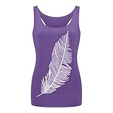 Print Vest Women's Vest L-Shaped Long Summer Fashion Feather Ladies Top The Women's Blouse Blouse for Women (Purple, XXXXL)