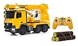 Jamara 405034 - Schwerlastkran Mercedes Liebherr 1:20 2,4G - Kran ausfahren und 660° drehbar, Seil heben / senken, gelbe LED Signallichter, programmierbare Funktionen, realistische Sounds,4 Radantrieb