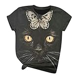 GODKS Rundhalsausschnitt Damen Bedrucktes Kurzarm T-Shirt Loose Freizeit Crew Neck Basic Tops Lässiges Lockeres Vintage Blusen Retro Beiläufige Gedruckt Oberteile Streetw