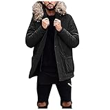 Herren Winter Fleece Mantel Klassische Baumwolle Outdoorjacke Kunstpelz Besatz Kapuze Mäntel Mittellang Winddicht Parka Jacke, schwarz 2, XXXXL