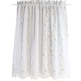 GYFDC Französischer Pastoral-Stil kleine Vorhänge,weißer bestickter kurzer Vorhang,Spitze mit Pompons Polyester-Baumwoll-Halbvorhang für Küche,Café,Unterstand,Kinderzimmer,Balk
