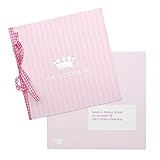 Geburtskarten'Prinzessin' - 15 Babykarten in rosa mit silbernem Krönchen und Satinband im Set - Grußarten, Dankeskarten zur Geburt oder Taufe - zum einfachen Selbstbedruck