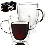 Espresso-Tassen aus Glas, doppelwandig, isoliert, transparent, mit Griff und hängendem Boden, dicke Expresso-Kaffeetassen für Americano, Latte, Tee, Capp
