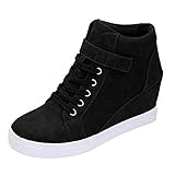 Anliyou Schnürstiefel Stiefel Keilabsatz Damen Stifelette Plateauschuhe Flanell Halbstiefel Sneaker Ankle Boots mit Klettverschluß Übergangsschuhe Freizeitschuhe Winterstiefel Winterb