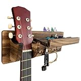 TTCR-II Gitarren Wandhalterung, Gitarrenhalter für Die Wand Holz Gitarrenhalterung Wandhalter Gitarre mit 4 Haken und Pickhalter für Ukulele Bass Akustik Western Gitarre Zubehö