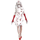 Nileco Krankenschwester Outfit Enthält Kleid Hat Hundschuh Und Kopfbedeckungen,Blutigen Krankenschwester Kleid Horror Cosplay,Halloween Zombie Krankenschwester Kostüm-Blutige Krankenschwester X-Larg