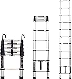 Teleskop Hohe Leiter mit Haken und Anti-Rutsch-Matte, Aluminium-Vielzweckleiter Anlegeleiter Geeignet for Familie Loft Büro, Laden 150kg / 330lb, 3,2 m / 10.4ft, Größe Name: 3.8m / 12.4