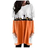 Damen Halloween kostümHalloween Laterne Geister Kürbis Shirt Gesicht Kostüm Langarm Top