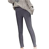 PWKNRD Winter Leggings Stretch Damen Gefüttert Hosen Herbst Sporthose High Waist Hüfthose Tierdruck Freizeithose Verdicken Warme Thermo Winterhose Dicken Skinny Jogginghose Einfarbig L