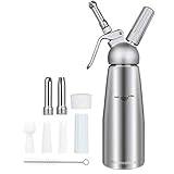 Homealexa 500ml Sahnespender Schlagsahnebereiter Sahnebereiter Whipped Cream mit Aluminium Körper + 3 Edelstahl Düsen und 1 Reinigungbü