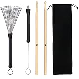 HAKOTOM 2Pcs Drum Brushes Schlagzeug Besen mit 2 Drum Sticks Einziehbare Trommelbürsten Profi Jazzbesen Drumstick Schlagzeugbesen Trommelstöcke Pinsel Stöcke für Schlagzeug Musiker Schlagzeug