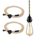 2er Pack DIY Modern Industrielle Textilkabel Pendelleuchte Kit mit Schalter - Minimalistisch Stoffkabel Vintage Hängelampe Lampenkabel 4.5M gedrehten Hanfseil E27 Lampenfassung für Kü