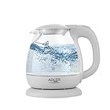 adler AD 1238 Elektrischer Wasserkocher aus Glas, klein, 1 l, 1100 W, LED-Beleuchtung, 1100 W, 1 Liter, G