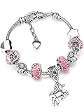 Einhorn Glänzend Krisrall Charm Armband Strass Armreif mit Einhorn Geschenkbox Karten Set für Mädchen Dame (Rosa, 14)