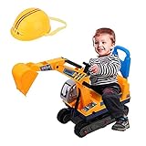 AYNEFY Bagger Kinder Spielzeug Sitzbagger mit Sitz und Helm Aufsitzbagger Robuster Schaufelbagger Raupenbagger Sandbagger Fahrzeug Geschenk für Kinder Junge Mädchen, Gelb Schw
