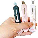 3 Stück Mini Tasche Katze Pfote Kunst Utility Messer,tragbares einziehbares Universalmesser, Schreibwaren Messer, Express Box Messer Papier Cutter Handwerk Verpackung Schreibw