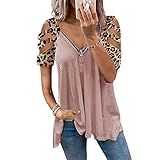 Sommer-T-Shirts mit kurzen Ärmeln für Damen, sexy, tiefer V-Ausschnitt, Blusen mit Aushöhlung, C-pink, XXL