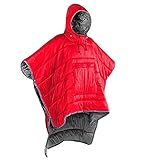 Kapuzenpullover, gesteppt, warm, Poncho, tragbar, Thermo-Decke, Windbreaker, Mantel, Mantel, Camp-Schlafsack, leicht, für Unisex, rot, Einheitsgröß