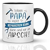 Kaffeebecher24 - Tasse mit Spruch - Wenn Papa es Nicht reparieren kann - Spülmaschinenfest Geschenke für Papa - Tasse lustig - Geburtstagsgeschenk für Männer (Schwarz-Blau)