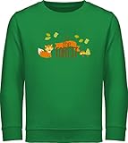 Tiermotiv Animal Print - In The Forest Wald Fuchs - 128 (7/8 Jahre) - Grün - Sweatshirt mit Fuchs - JH030K - Kinder Sweatshirt Pullover für Jungen und M