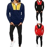 Jogginganzug Herren Trainingsanzug Warm Freizeitanzug Hoodie Anzug Langarm Jogginghose Casual Sweatshirt mit Kapuze, Kapuzenjacke Set Casual Frühling Farbabstimmung Trainingsjacke Sportanzug M