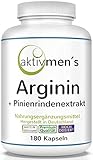 aktivmen´s Arginin plus Pinienrindenextrakt hochdosiert - 180 Kapseln - L-Arginin Base 3600 + Pinus pinaster Extrakt 100:1 (Seekiefer) | 1 Dose (1 x 135 g) 100% vegan + von Experten geprüft*