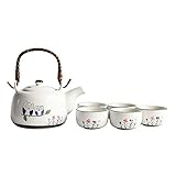 Süße Eule Muster Glasur Japanische Art Teekanne mit Griff und Teetassen Set Service for 4 Erwachsene Wunderschön verpackt in Geschenkbox Ausgezeichnetes Wohnkultur Asiatischer Tee-Dinner-Set ，Keramik