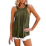 Komiseup Tank Top Damen Sommer Locker Rundhals ärmelloses Tops Racerback Tanktop mit Knopfleiste Damen Einfarbig Plissee-Oberteil Strandtop Blusenshirt Tunika S