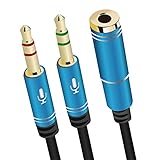 Audio Headset Adapter Kopfhörer Splitter Audio Y Adapter Kabel 3.5mm Buchse auf Klinkenstecker (Headset & Mikrofon) Audio Splitter Kabel, Aliumgehäuse, CTIA Standard für Kopfhöre, Computer, 35CM