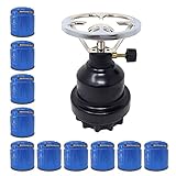Campingkocher Metall Gaskocher 1-flammig für E190 Stechgaskartuschen, Camping und Festivals | Outdoor Kocher (Schwarz inkl. 10 Gaskartuschen)