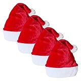 Weihnachtsmütze Nikolausmütze 4 Stück Unisex Rot Verdickter Samt Santa Hat-Weihnachten Classic Hat Weihnachtsmütze Santa Mütze Neujahr Festliche Weihnachtskostüm Party für Erwachsene Kinder Teenag