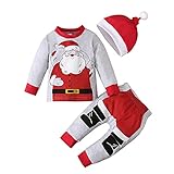 MRULIC Kleinkind Baby Weihnachten Bekleidungssets Tops Pullover Sweatshirt Hosen Hut Set Outfits Weihnachten Bekleidungssets Kleidung Jungen MäDchen Weihnachten KostüM Festliche Geschenk(Grau,100)