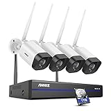 ANNKE 3MP Funk Überwachungskamera Set Aussen 8CH 5MP NVR mit 4 Pcs 3MP WiFi Kameras Videoüberwachungs Set mit 1TB Festplatte unterstützt Audioaufzeichnung, IP66 Wetterfest, kompatibel mit Alex