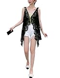 Ecloud Shop Floral Lace Cardigan Front Open Ärmellose Beachwear Fransenweste Durchsichtige Tops Aushöhlen Schal für Frauen Mädchen Sommer (Schwarz)