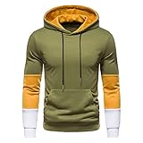 Yowablo Hoodies Pullover Herren Lässige Patchwork Ärmel Bluse Langarm Mit Kapuze Tops Tasche (S,4Grün)