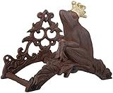 Esschert Design Schlauchhalter, Gartenschlauchhalter Motiv Frosch mit Krone, aus rötlichem Gusseisen für Wandmontage, ca. 26 x 16 x 20