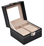 Sinoba Uhrenkoffer Uhrenbox Schaukasten Uhrenkasten Uhrenvitrine für 2 Uhren Leder-Look Echtglas-F