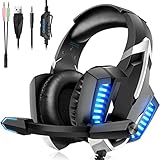 VVAYHUA Gaming Headset für PS4 PS5 PC Xbox One, PS4 Headset mit Mikrofon& LED Lichter, Surround Bass Sound Gaming Kopfhörer für Switch Laptop M