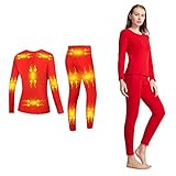 BJ&HH Beheiztes Unterwäsche-Set Lange Slips Mit Fleece-Futter Zur Wintererwärmung, Weicher Base Layer Thermoanzug Für Damen Mildily,Rot,XXL