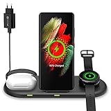 doeboe Kabelloses Ladestation für Samsung Galaxy Z Flip 3/Fold 3, 3 in 1 Wireless Charger für Samsung Galaxy S21 S20 S10, Handy Ladestation für Samsung Watch 4 3 1 Active 2 1 Gear S4 S3, Galaxy B