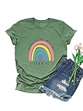 OUNAR Damen Everything Will Be Okay Shirts Regenbogen Grafik Tee Kurzarm Bunte T-Shirt Top
