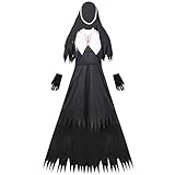 PRETYZOOM Horror Halloween Nonne Kostüm Gruselige Kleidung Scary Gothic Kleid mit Schleier für Damen Herren Fasching Karneval Robe Pastor Priester Cosplay Zombie Vampir Verkleidung