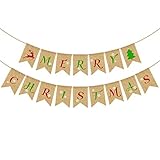 ZKC Merry Christmas Sackleinen-Banner Urlaub Wimpelkette Home Garden Indoor Outdoor Banner Natürliche Jute-Banner Weihnachtsdekoration (Beige)